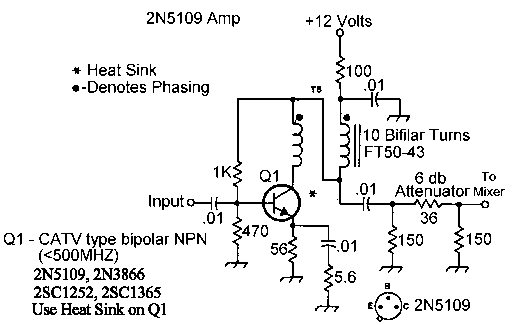 2N5109 Amplifier with 50 ohm pad